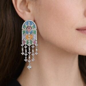Art Deco Crystal Chandelier Earrings Multicolor Statement Drop Glam 3” BRAND NEW